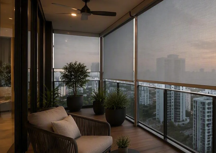 Manual zip blind on a balcony